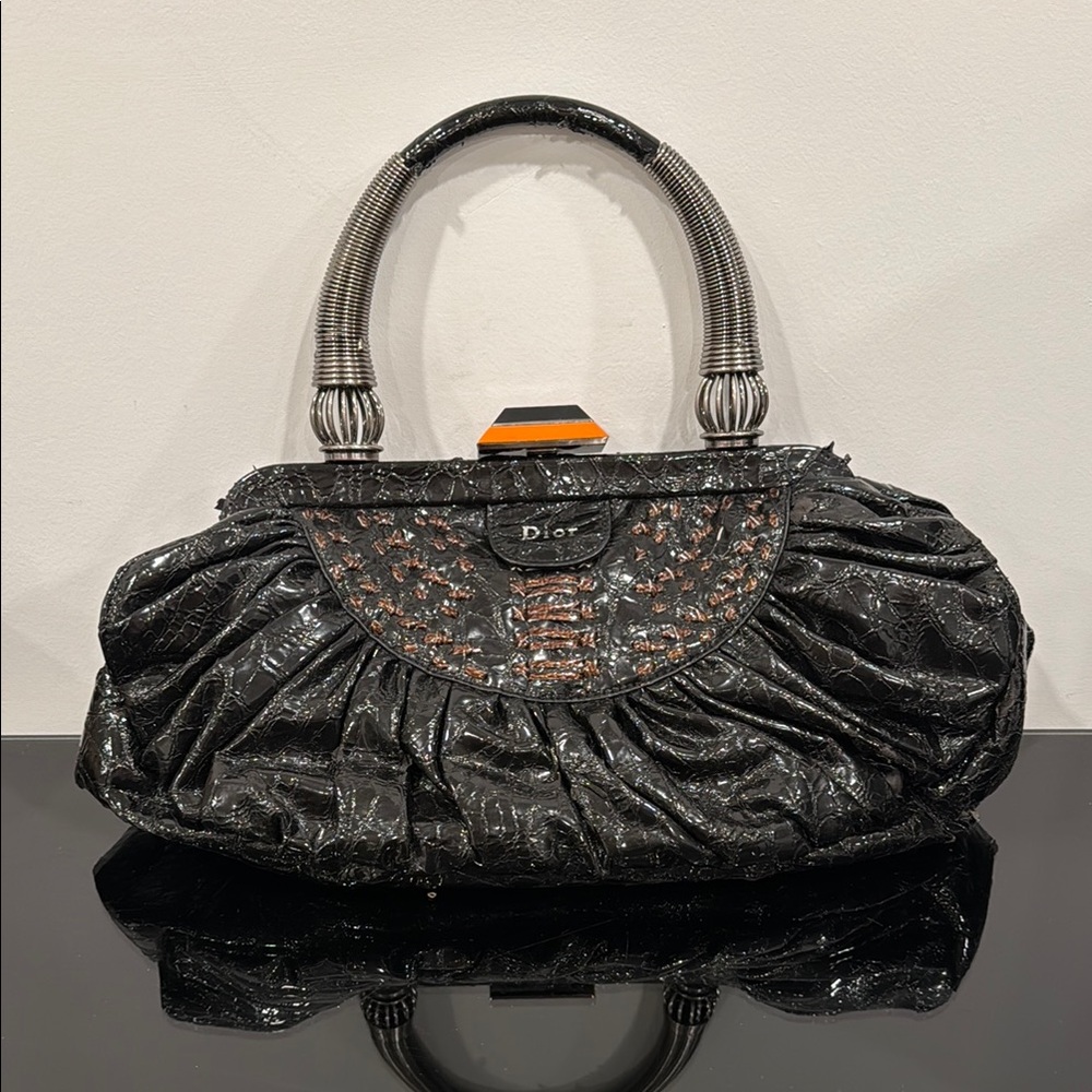 Dior Black Ruched Leather Shoulder Bag